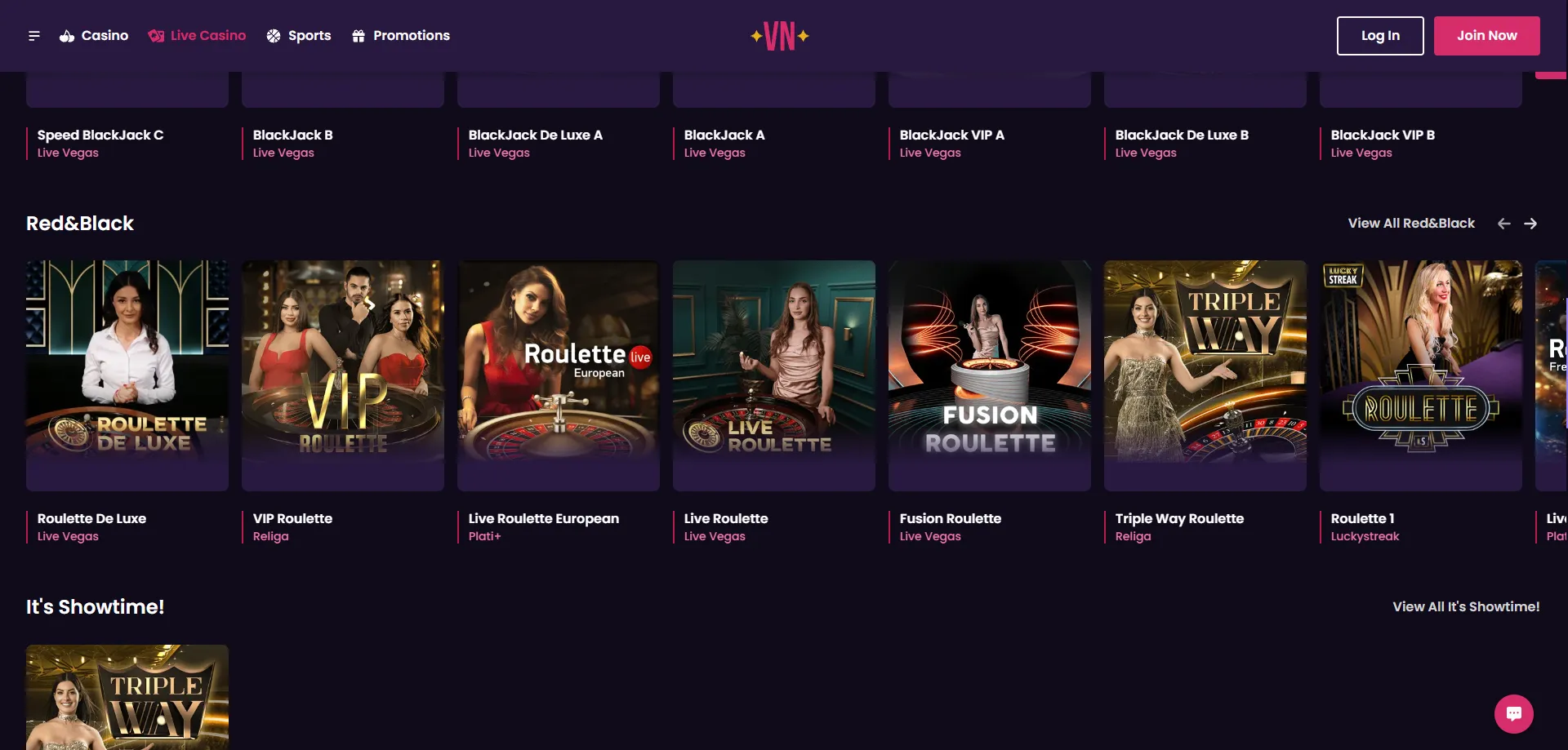 Vegas Now Casino Live-Casino – Roulette, Blackjack und Spielshows
