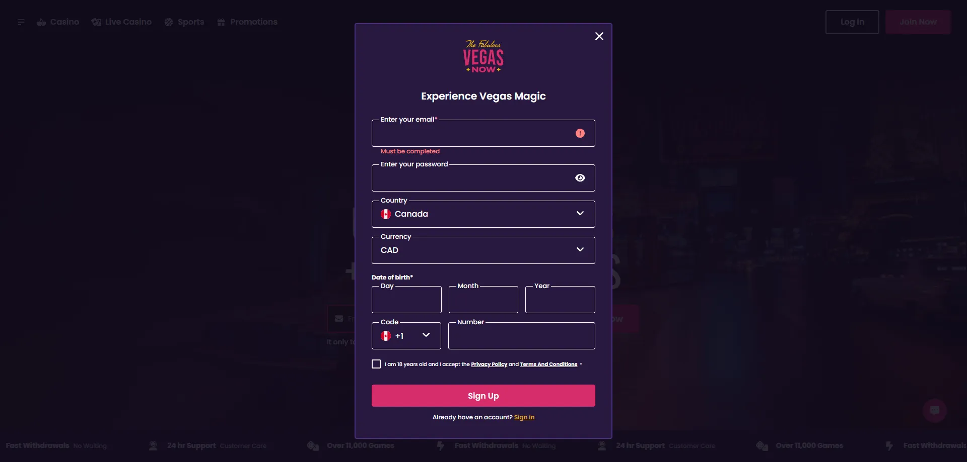 Vegas Now Casino Registrierung – schnell und einfach anmelden