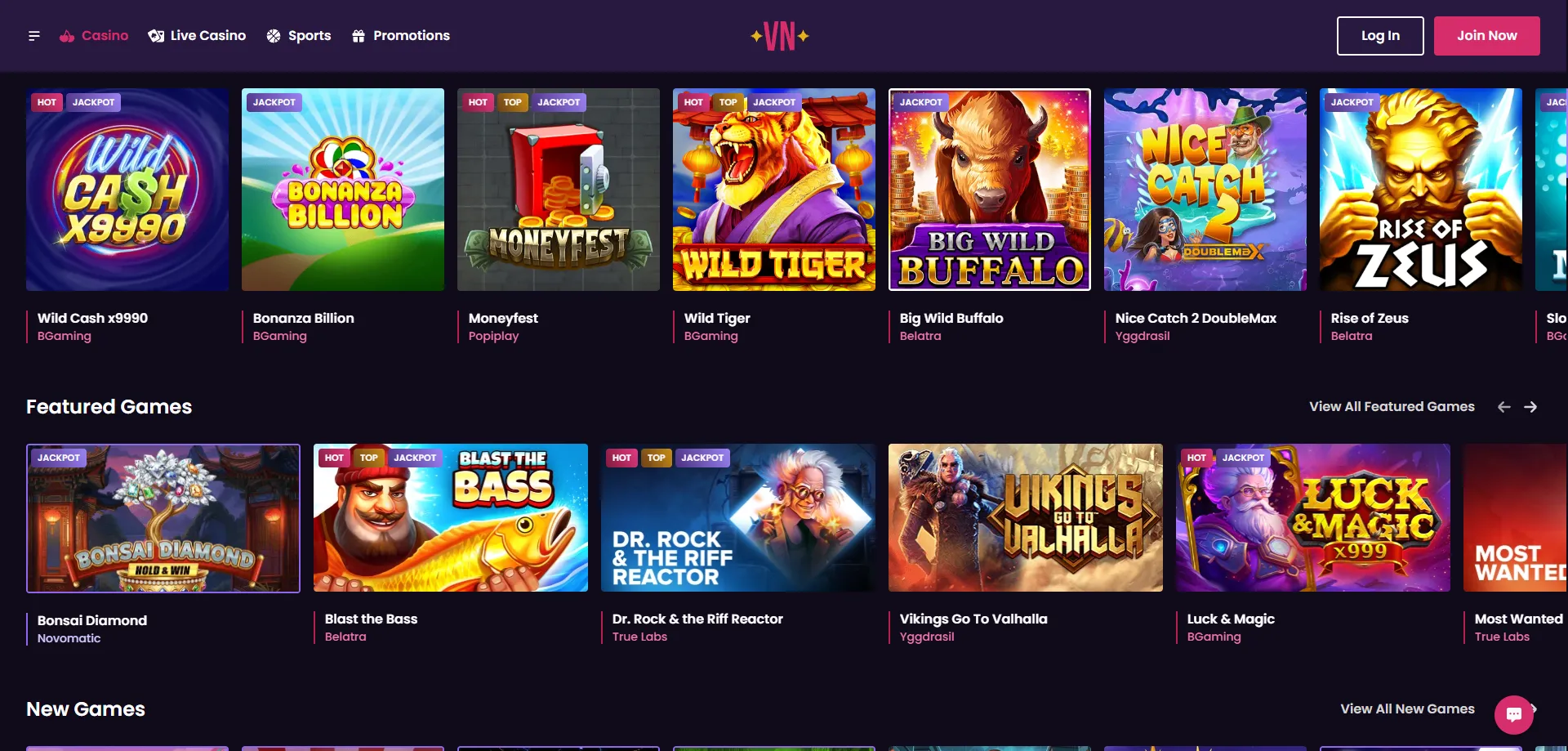 Vegas Now Casino Spieleangebot – Slots, Tischspiele und Live-Casino