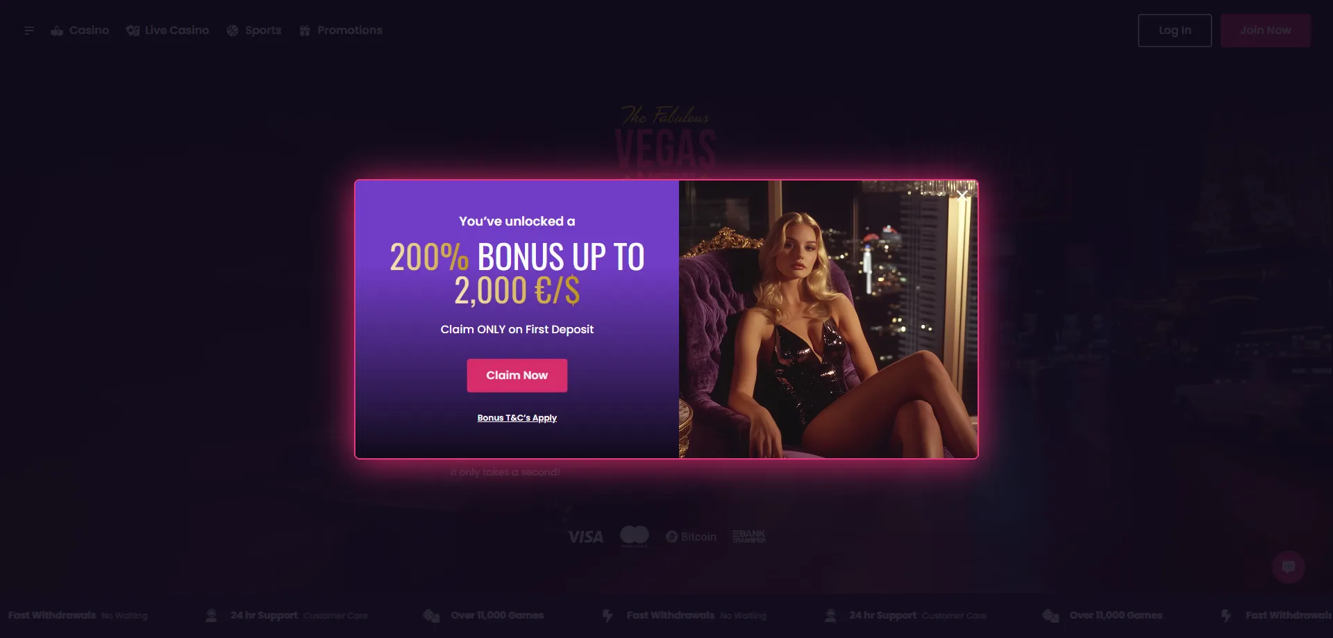 Vegas Now Casino Willkommensbonus bis 41.600 DKK und 500 Free Spins